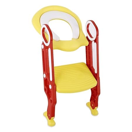 Cocoarm Toilettensitz Kinder mit Treppe Verstellbar Baby WC Leiter mit Rutschfesten Füße Toilettentraining Töpfchen Trainingssitz für Kleinkinder und Mädchen(rot + gelb) von Cocoarm