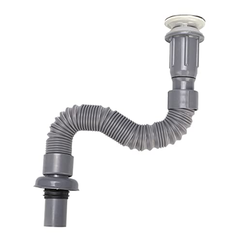 Cocoarm Universal S -Rohrabflussrohr, Flexibles und Haltbares Installationszubehör für Waschbecken, Deodorisierung und Verhinderung von Überlaufwasser, Bestehend aus Kunststoff + Stahl (Grey) von Cocoarm