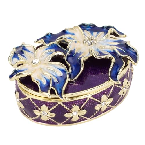 Cocoarm Vintage Small Schmuckschatule, Zinklegierungs -Emaille -Schmuckstücke mit Orchideenmuster, Eleganter Aufbewahrung für Halsketten und Ohrringe Am Schminktisch von Cocoarm