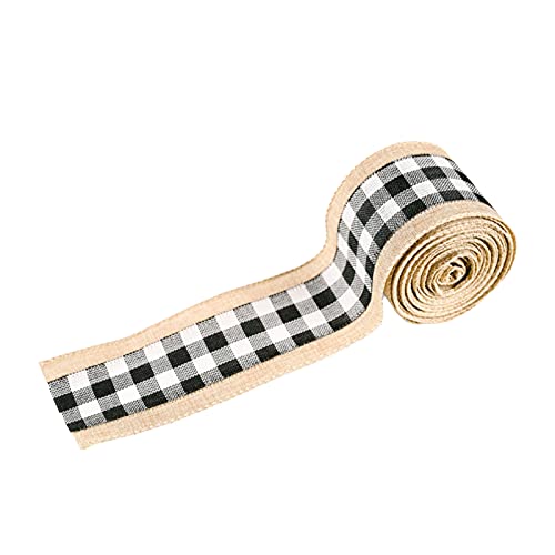 Cocoarm Weihnachtsbänder, Kariertes Band Dekoratives Band 5,6 M X 6,3 Cm Leinen mit Draht für Kranz Machen Geschenkverpackung DIY -Handwerksparty Dekoration (Schwarz-weißes Schachbrett) von Cocoarm