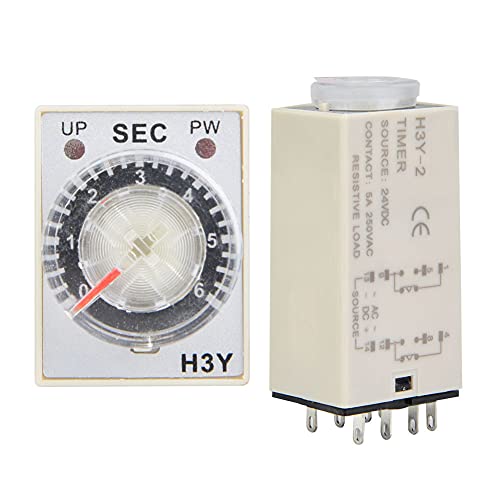 Cocoarm Zeitrelais-Timer-Schalter 24V DC H3Y-2-Verzögerungs-Timer mit Einstellbarem Transparentem Zifferblatt 1S/3S/6S/10S/30S/60S für die Industrielle Kontrolle (6S) von Cocoarm