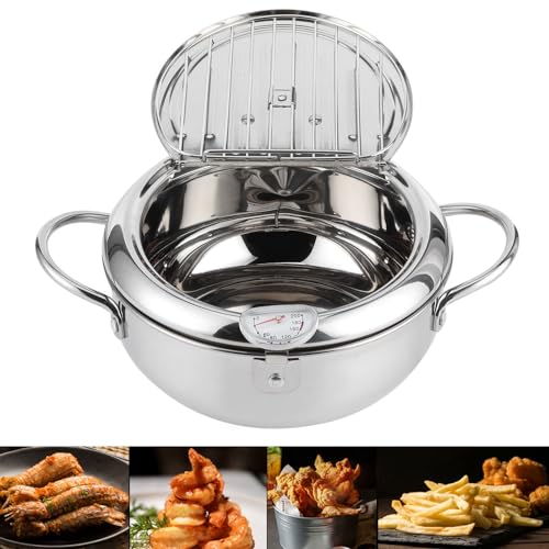 Japanischer Frittiertopf, Fritteuse Edelstahl-Brattopf Tempura-Brattopf mit Thermometer Induktionsherd Kompatibel Zum Braten Und Kochen (20cm) von Cocoarm