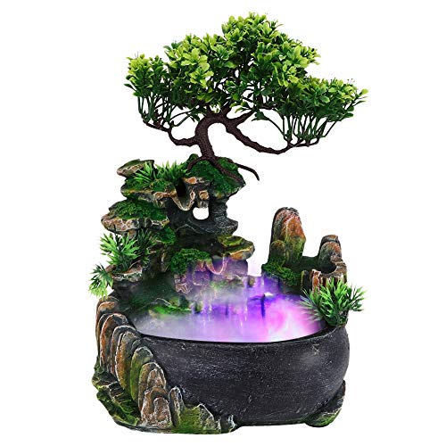 Luftbefeuchter Wasserfall Desktop Brunnen Dekor，Mini Indoor Desktop Wasserfall Brunnen Steingarten Wasser Brunnen Dekoration, Zimmerbrunnen mit Beleuchtung Dekoration(EU-Stecker 220V) von Cocoarm