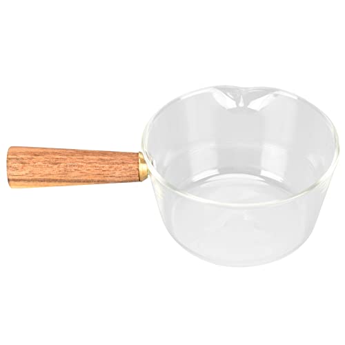 Milchtopf aus Glas mit Holzgriff, V-förmigem Ausguss, Nudeltopf, Milchtopf, Antihaftbeschichteter Kochtopf aus Borosilikatglas, Messbecher aus Glas, Aufschäumkrug (400ml) von Cocoarm