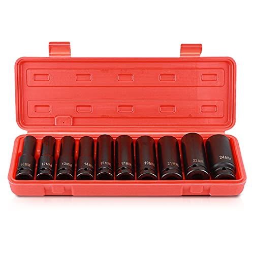 Schlagschrauber Nuss 1/2 Zoll Satz 10 Stück Impact Socket Set Tiefer Schlag-Stecknuss Werkzeugsatz 6-Punkt Kopf Adapter Reparatur Werkzeug Universal Stecknuss Schlagschrauber Stecknüsse Set von Cocoarm