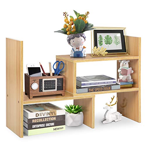 cnyolee Schreibtischregal DIY Schreibtisch-Organizer Bambus Schreibtisch-Bücherregal Verstellbare Multifunktionales Tisch-Displayregal, zum Aufstellen auf Schreibtisch in Büro von Cocoarm