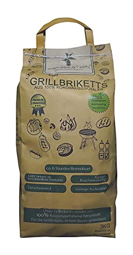 Cocobration 9KG Kokosgrill Briketts Kohle aus Kokos Grillholzkohle Natur Kohle Grillkohle BBQ Kokoskohle Holzkohlegrill ca. 6 Stunden Brenndauer von Cocobration