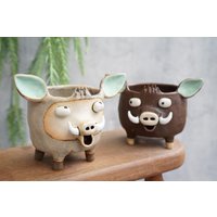 Wildschwein Pflanzgefäß, Schwein, Set 2 Stück, Schweine Kaktus Schweinetopf, Handgemachte Keramik von Coconutstudiopottery
