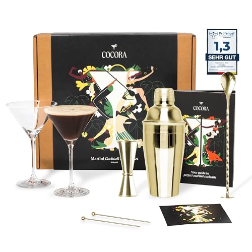 Cocora Martini-Set | 8-teiliges Cocktail-Set aus Edelstahl | Cocktail Shaker | Martini Cocktail Gläser | Cocktail Buch | Luxuriöse Geschenkverpackung (Gold) von Cocora
