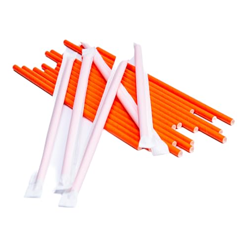 Cocti Papierstrohhalme - 100% Biologisch Abbaubare Papiertrinkhalme, Langlebig, Ohne Störenden Papiergeschmack, Geeignet Für Kalte Getränke - 200mm X 6mm, Einzeln Verpackt Orange 200 Stk. von Cocti