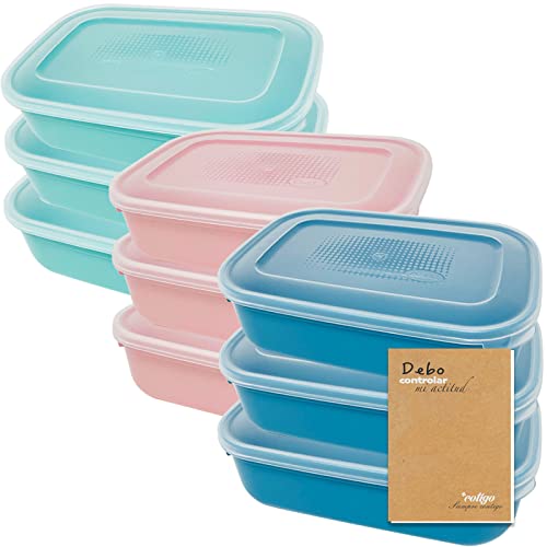 Codil Kunststoffbehälter für Lebensmittel, wiederverwendbare rechteckige Deckel mit BPA-freiem Lebensmitteldeckel, geeignet für Spülmaschine und Gefrierschrank (Rosa Grün und Blau, 9 x 1,6 l) von Codil