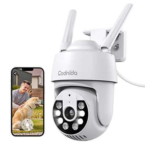 Codnida 2K Überwachungskamera Aussen WLAN Kamera Überwachung Aussen 360° Ansicht 3MP Kamera mit 2-Wege-Audio,Automatische Nachverfolgung,Nachtsicht in Farbe,Sirenenalarm,Funktioniert mit Alexa von Codnida