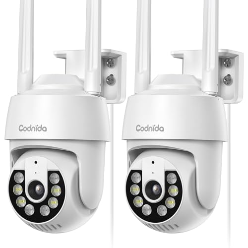 Codnida Überwachungskamera Aussen Set, 2K IP Kamera Überwachung Außen WLAN mit Automatische Verfolgung,PTZ,Nachtsicht in Farbe,Sirenenalarm,SD-Karte/Cloud-Speicher,Funktioniert mit Alexa von Codnida
