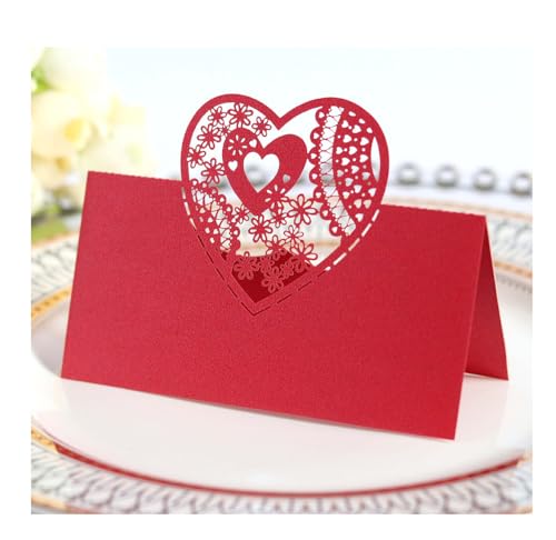 Codulu 50 Stück Tischkarten mit ausgehöhlten Blumen, herzförmig, Namenskarte, gefaltete Sitzkarte, Zeltkarte für Geburtstag, Hochzeit, Party, Rot Codulu 50 Stück Tischkarten mit ausgehöhlten Blumen, herzförmig, Namenskarte, gefaltete Sitzkarte, Zeltkarte für Geburtstag, Hochzeit, Party, Rot von Codulu