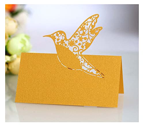Codulu 50 Stück Tischkarten mit ausgehöhlten Vogel-Blumen, Namenskarte, gefaltete Sitzkarte, Zeltkarte für Hochzeit, Geburtstag, Party, Festival, goldfarben Codulu 50 Stück Tischkarten mit ausgehöhlten Vogel-Blumen, Namenskarte, gefaltete Sitzkarte, Zeltkarte für Hochzeit, Geburtstag, Party, Festival, goldfarben von Codulu