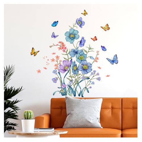 Codulu Blaue Blumen Wandaufkleber Pflanzen Schmetterlinge Wandaufkleber für Wohnzimmer Schlafzimmer Sofa TV Hintergrund Wanddekoration Codulu Blaue Blumen Wandaufkleber Pflanzen Schmetterlinge Wandaufkleber für Wohnzimmer Schlafzimmer Sofa TV Hintergrund Wanddekoration von Codulu