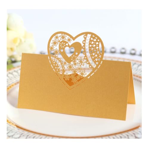 Codulu Tischkarten, ausgehöhlte Blumen, herzförmige Namenskarten, gefaltete Sitzkarte, Zeltkarte für Geburtstag, Hochzeit, Party, Gold, 50 Stück Codulu Tischkarten, ausgehöhlte Blumen, herzförmige Namenskarten, gefaltete Sitzkarte, Zeltkarte für Geburtstag, Hochzeit, Party, Gold, 50 Stück von Codulu