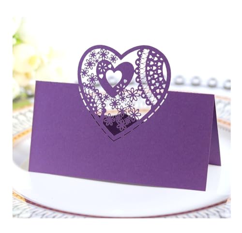 Codulu Tischkarten, ausgehöhlte Blumen, herzförmige Namenskarten, gefaltete Sitzkarte, Zeltkarte für Geburtstag, Hochzeit, Party, Lila, 50 Stück Codulu Tischkarten, ausgehöhlte Blumen, herzförmige Namenskarten, gefaltete Sitzkarte, Zeltkarte für Geburtstag, Hochzeit, Party, Lila, 50 Stück von Codulu
