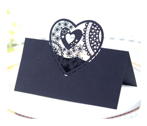 Codulu Tischkarten, ausgehöhlte Blumen, herzförmige Namenskarten, gefaltete Sitzkarte, Zeltkarte für Geburtstag, Hochzeit, Party, Schwarz, 50 Stück Codulu Tischkarten, ausgehöhlte Blumen, herzförmige Namenskarten, gefaltete Sitzkarte, Zeltkarte für Geburtstag, Hochzeit, Party, Schwarz, 50 Stück von Codulu