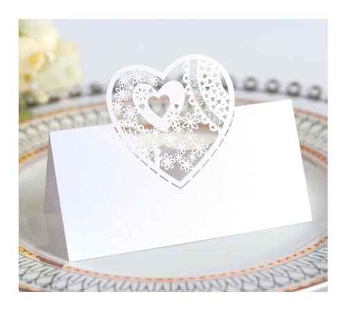Codulu Tischkarten, ausgehöhlte Blumen, herzförmige Namenskarten, gefaltete Sitzkarte, Zeltkarte für Geburtstag, Hochzeit, Party, Weiß, 50 Stück Codulu Tischkarten, ausgehöhlte Blumen, herzförmige Namenskarten, gefaltete Sitzkarte, Zeltkarte für Geburtstag, Hochzeit, Party, Weiß, 50 Stück von Codulu