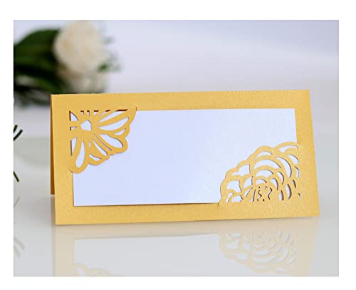 Codulu Tischkarten, ausgehöhlte Blumen, leere Namenskarte, gefaltete Sitzkarte, Zeltkarte für Geburtstag, Hochzeit, Party, Gold, 50 Stück Codulu Tischkarten, ausgehöhlte Blumen, leere Namenskarte, gefaltete Sitzkarte, Zeltkarte für Geburtstag, Hochzeit, Party, Gold, 50 Stück von Codulu