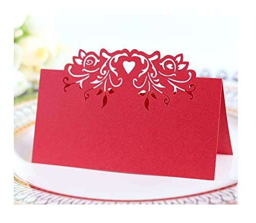 Codulu Tischkarten, hohl, herzförmige Blumen, Namenskarte, gefaltete Sitzkarte, Zeltkarte für Geburtstag, Hochzeit, Party, Rot, 50 Stück Codulu Tischkarten, hohl, herzförmige Blumen, Namenskarte, gefaltete Sitzkarte, Zeltkarte für Geburtstag, Hochzeit, Party, Rot, 50 Stück von Codulu