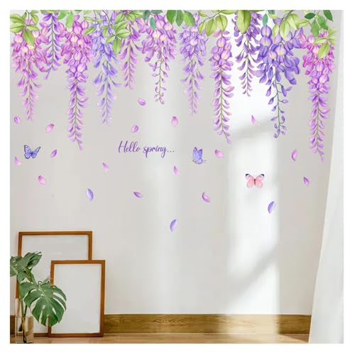 Codulu Wandaufkleber, Motiv: violette Blumen, Weinrebe, Schmetterlinge für Wohnzimmer, Schlafzimmer, Sofa, TV-Hintergrund, Wanddekoration - C Codulu Wandaufkleber, Motiv: violette Blumen, Weinrebe, Schmetterlinge für Wohnzimmer, Schlafzimmer, Sofa, TV-Hintergrund, Wanddekoration - C von Codulu