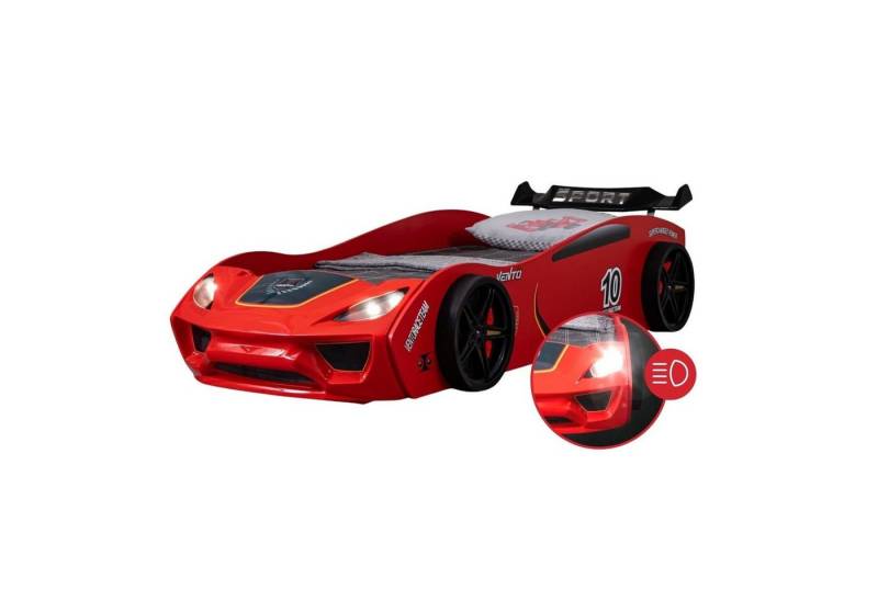 Coemo Autobett DREAM RACER (Spielbett mit Spoiler), Rot Kinderbett 90x200 Rennwagen inkl. Lattenrost LED-Licht Spielbett von Coemo