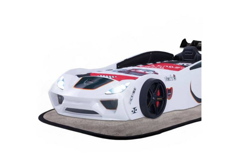 Coemo Autobett VENTO SPORT (Komplett-Set Bett und Lattenrost), Weiß Autobett Rennwagen Holz MDF Kinderbett mit Lattenrost + Polster von Coemo