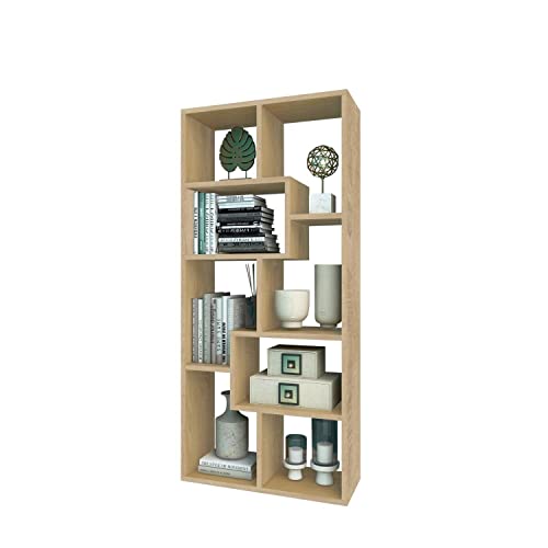 Coemo Bücherregal Sigma Eiche Dekor 8 versetzte Fächer, Würfelregal, stilvolles Regal für Büro, Regal für Kinderzimmer, Standregal, Aktenregal 60x25x130cm von Coemo