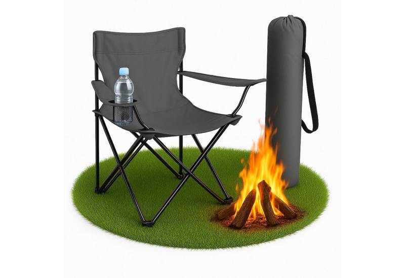 Coemo Gartenstuhl, faltbarer Campingstuhl Grau mit Getränkehalter, Outdoor-Stuhl von Coemo
