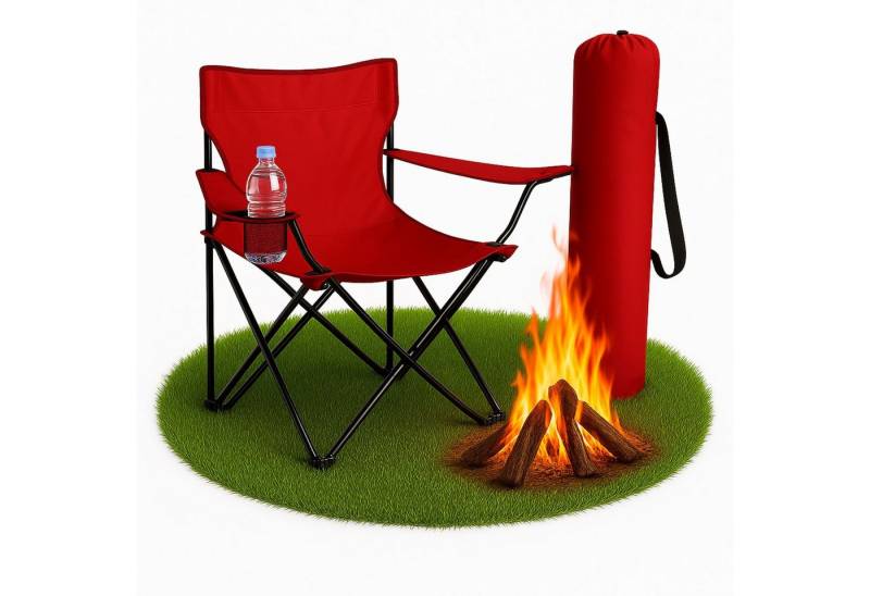 Coemo Gartenstuhl, faltbarer Campingstuhl Rot mit Getränkehalter, Outdoor-Stuhl von Coemo