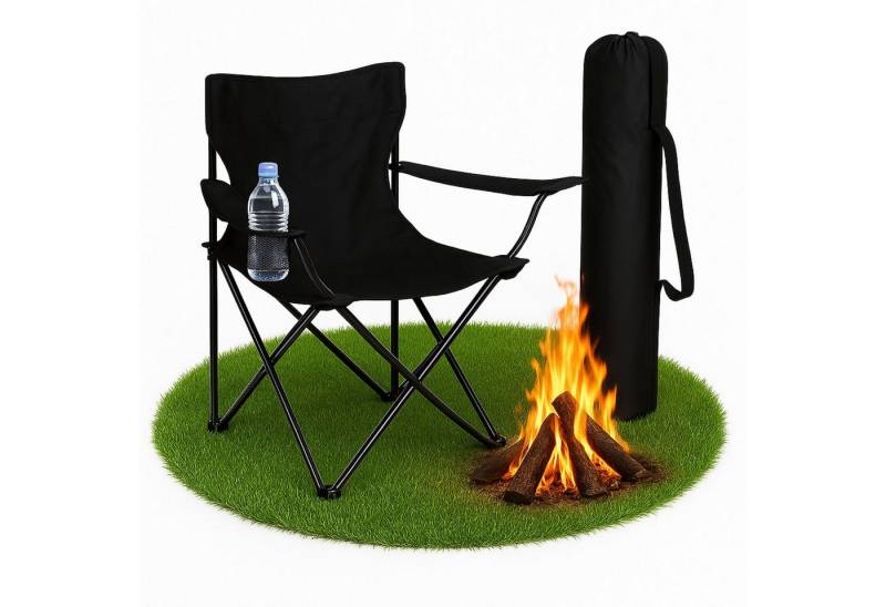 Coemo Gartenstuhl, faltbarer Campingstuhl Schwarz mit Getränkehalter, Outdoor-Stuhl von Coemo
