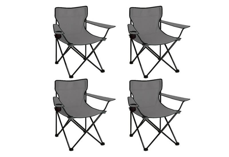 Coemo Gartenstuhl (4 St), faltbarer Campingstuhl Grau mit Getränkehalter, Outdoor-Stuhl von Coemo