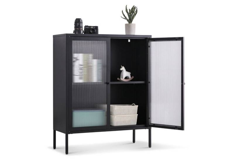 Coemo Highboard TOKIO, Schwarz Metall, Vitrine Wohnzimmer 2 Glastüren modernes Sideboard von Coemo