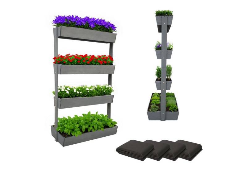 Coemo Hochbeet, Grau Vertikalbeet Holz mit 4 neigbaren Pflanzkästen Garten Frühbeet von Coemo