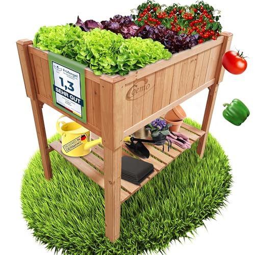 Coemo Hochbeet Holz 90 x 40 x 90 cm mit Ablageboden Frühbeet Pflanztrog Bausatz für Gemüse, Kräuter im Garten, Terrasse und Balkon Deko-auch als Sichtschutz Garten oder Sichtschutz Balkon nutzbar von Coemo