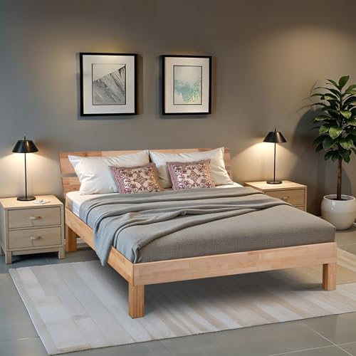 Coemo Massivholzbett 80 x 200 cm Leah aus geöltem Buchenholz, klassisches Design, ergonomische Liegehöhe, mit Stauraum und Kopfteil, Stabilität bis 230 kg, nachhaltiges Schlafzimmermöbel von Coemo