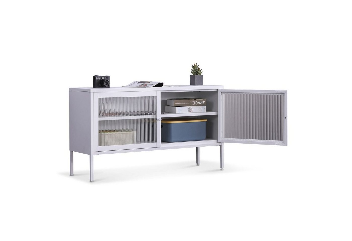 Coemo Sideboard, Tokio Weiß Metall 2 Glastüren 1 Einlegeboden - langlebig & elegant von Coemo