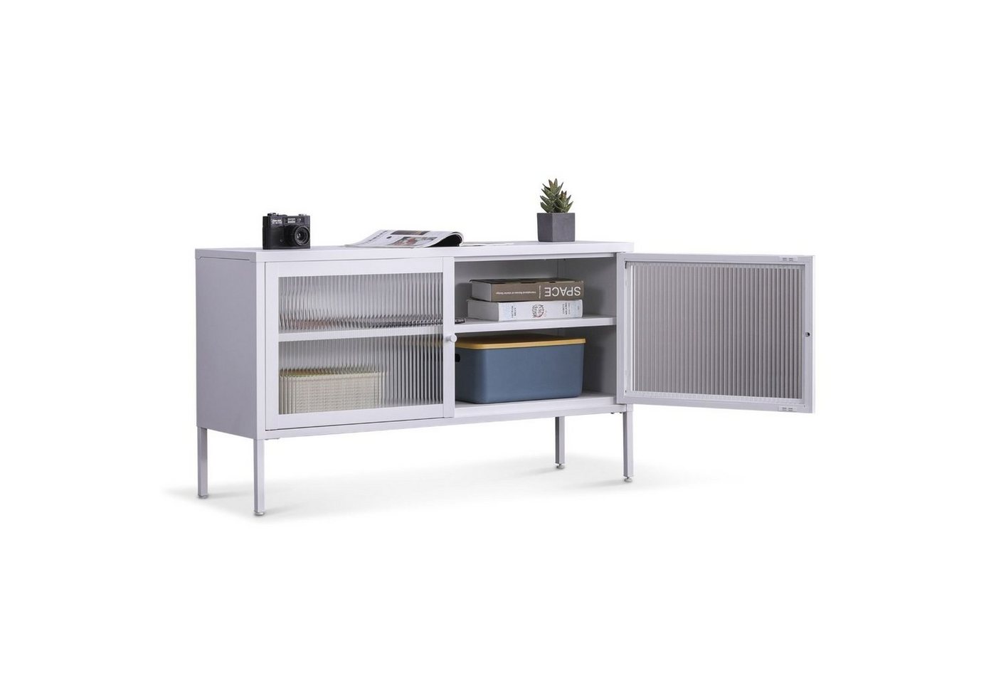 Coemo Sideboard TOKIO, Weiß Kommode Metall 2 Glastüren Einlegeboden - langlebig & elegant von Coemo