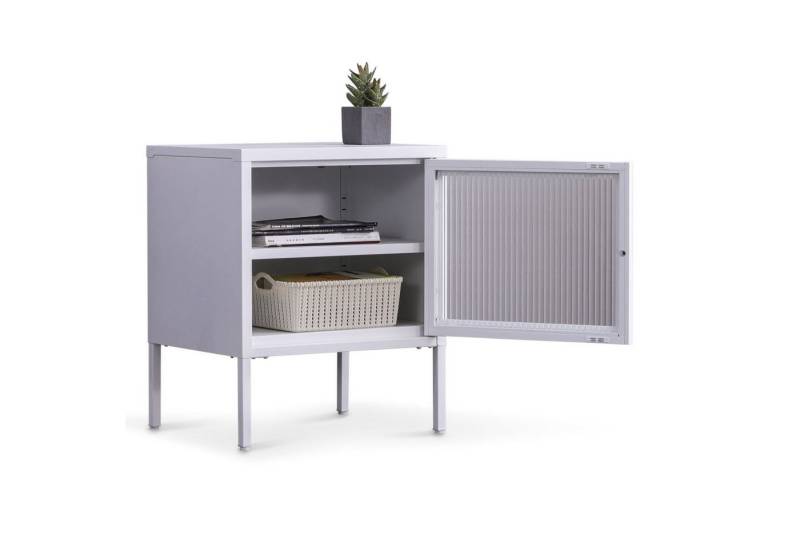 Coemo Sideboard TOKIO, Weiß Nachttisch aus Metall mit Glastüre / langlebige Stahl-Ausführung von Coemo