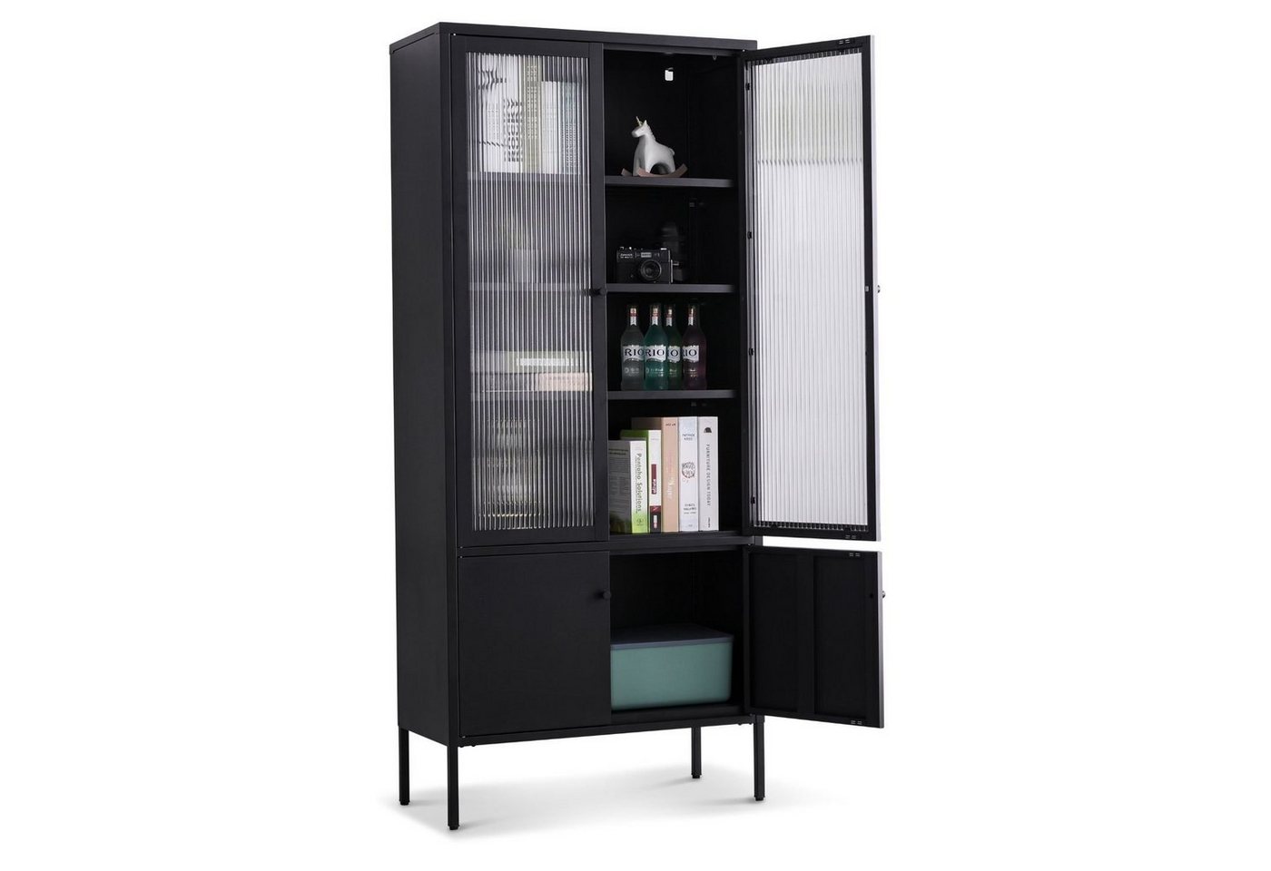 Coemo Standvitrine TOKIO Schwarz Vitrinenschrank Glastüren Metalltüren Vitrine modern H: 180 cm von Coemo