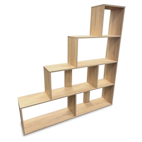 Coemo Treppenregal Scala Natur Bücherregal 4 Etagen, Stufenregal mit 6 Fächern, Raumteiler, Standregal, Aktenregal aus Holz 155x29x163 cm für Wohnzimmer, Schlafzimmer und Küche von Coemo