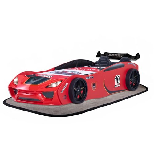 Coemo Vento Sport Autobett Rot im Rennwagen-Design Kinderbett 90x200 mit Lattenrost und Sportpaket Rücken- und Seitenpolster - Perfekt für kleine Rennfahrer - LxBxH 260 x 109 x 60 cm von Coemo