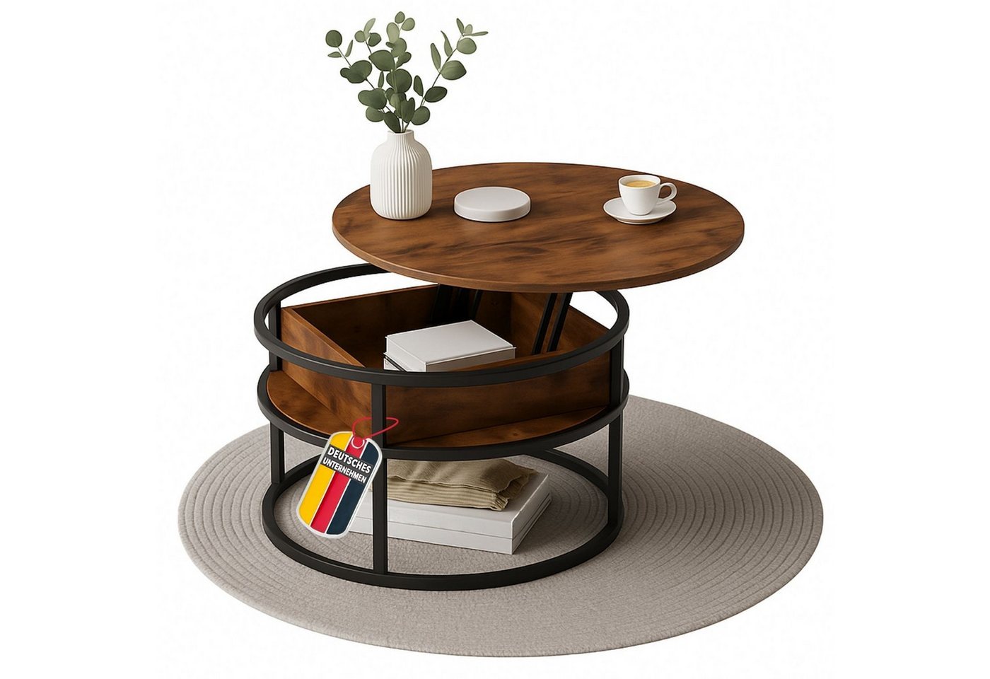 Coemo Wohnzimmertisch SWING, Braun Metallgestell, schwingbare Tischplatte mit Stauraumfach Coemo Wohnzimmertisch SWING, Braun Metallgestell, schwingbare Tischplatte mit Stauraumfach von Coemo