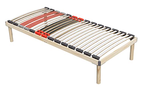 Coemo Hochwertiges Komplettbett - Lattenrost mit Füßen - Bettgestell 70x200 cm - Doppelbett 140x200 cm - stabiles Holzbett "mit flexiblen Federleisten und Härtegradeinstellung von Coemo