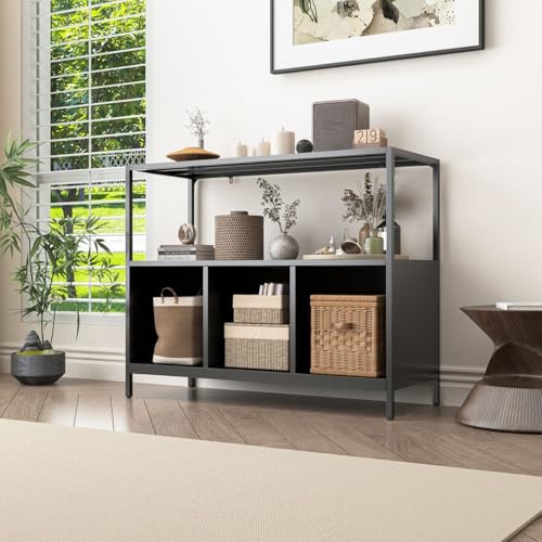 Sideboard Chicago Schwarz - Kommode für Wohnzimmer aus Metall - 3 Fächer mit 2 Regalteilen, Vitrine für Bücher und Deko - Industrial Sideboard von Coemo
