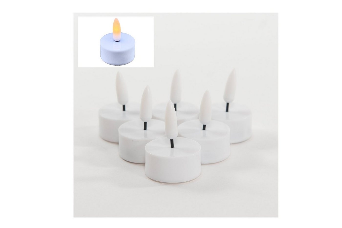 Coen Bakker Deco BV LED-Kerze (Set, 6-tlg), Teelichter weiß 6 Stück 6/18h Timer 3D Flamme von Coen Bakker Deco BV