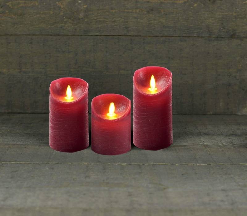 Coen Bakker Deco BV LED-Kerze 3er Set LED Echtwachskerze 10 / 12,5 & 15 cm, Ø 7,5 cm (3-tlg), große Farbauswahl, Timerfunktion, flackernder Docht von Coen Bakker Deco BV