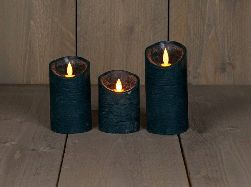 Coen Bakker Deco BV LED-Kerze 3er Set LED Echtwachskerze 10 / 12,5 & 15 cm, Ø 7,5 cm (3-tlg), große Farbauswahl, Timerfunktion, flackernder Docht von Coen Bakker Deco BV